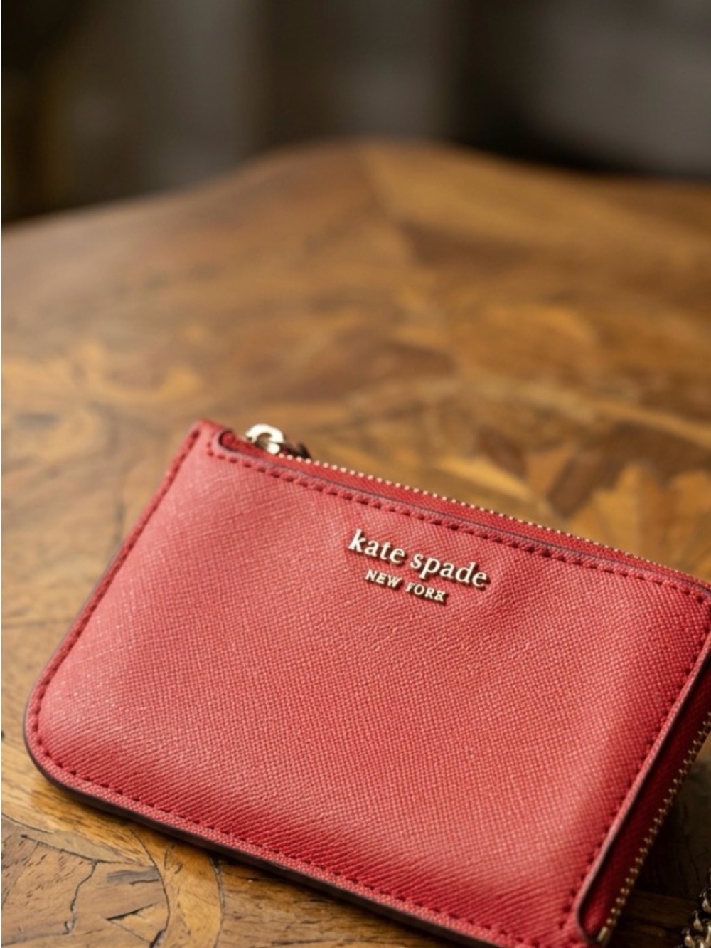 Kate Spade New York  Red Leather Zip Card Pouch
